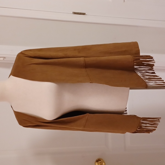 Chico's sueded brown fringe open lightweight cardigan jacket size 0 XS 4-6 - Picture 8 of 15